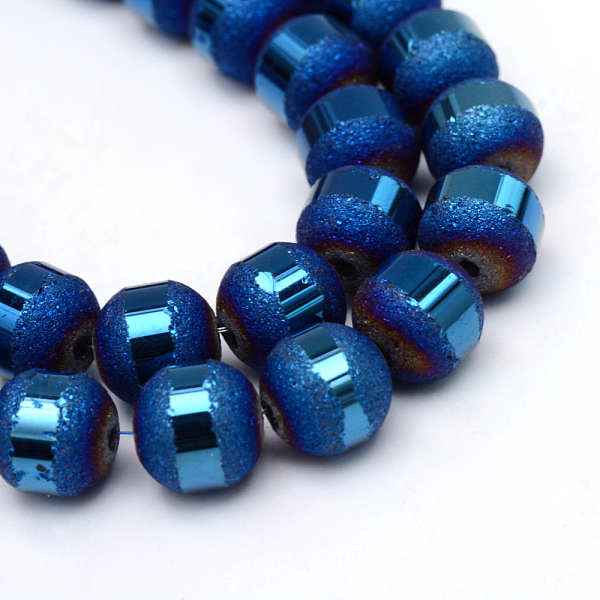 

PandaHall Electroplate Glass Bead Strands, Frosted, Round, Blue Plated, 4~4.5mm, Hole: 1mm, about 100pcs/strand, 15.7 inch Glass Round