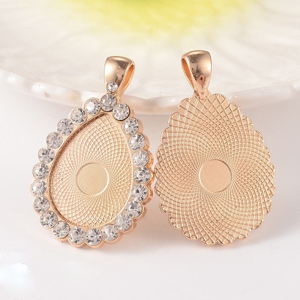 

PandaHall Teardrop Alloy Rhinestone Pendant Cabochon Settings, Cadmium Free & Lead Free, Picture Memory Frame Pendants, Light Gold, Crystal..., Clear
