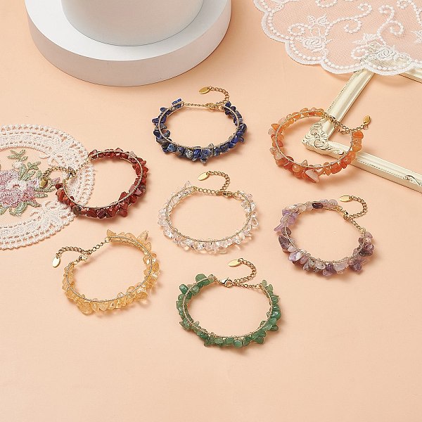 

PandaHall Natural Gemstone Beads Bracelets, with Brass Beaded Bracelets for Women, 4-7/8 inch(12.5cm) Mixed Stone