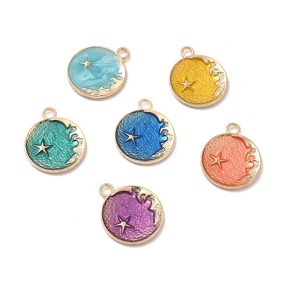 

PandaHall Alloy Enamel Pendants, Flat Round with Star & Moon Charm, Golden, Random Color, 25x21x2.3mm, Hole: 3mm Alloy+Enamel Moon..., Multicolor
