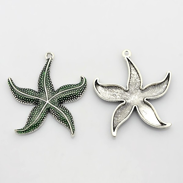 

PandaHall Antique Silver Tone Alloy Enamel Big Pendants, Starfish/Sea Stars, Lime Green, 50x43x4.5mm, Hole: 3mm Alloy+Enamel Starfish Green