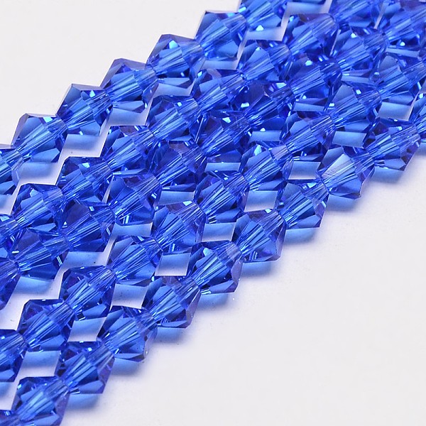 Imitate Austrian Crystal Bicone Glass Beads Strands, Grade AA, Faceted, Blue, 4x4mm, Hole: 1mm, about 82-85pcs/strand, 30.5-31cm