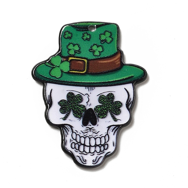 

PandaHall Halloween Printed Acrylic Pendants, Saint Patrick's Day, Skull Charm, Hat Pattern, 40x30.5x2mm, Hole: 2mm Acrylic Hat