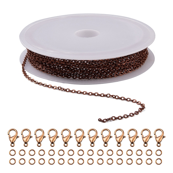

PandaHall DIY 3m Brass Cable Chain Jewelry Making Kit, with 30Pcs Iron Open Jump Rings with 10Pcs Zinc Alloy Lobster Claw Clasps, Red Copper...