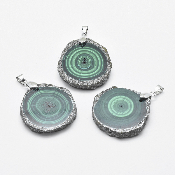

PandaHall Natural Malachite Pendants, with Alloy Findings, Nuggets, Platinum, 32~42x29~34x5.5mm, Hole: 4x5mm Malachite Nuggets