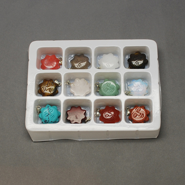 

PandaHall Gemstone Pendants, with Brass Clasps, Mixed Stone, Mixed Color, 24x20x6mm, Hole: 6x2mm, 12pcs/box Mixed Stone Others Multicolor
