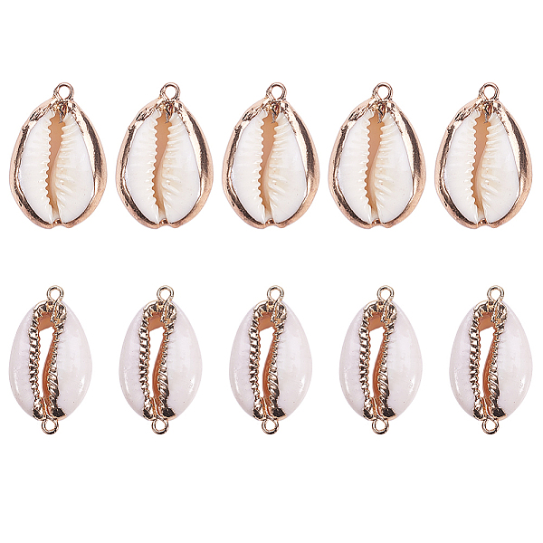 

PandaHall SUNNYCLUE 1 Box 10Pcs Oval Ocean Beach Spiral Seashells Craft Charms Connectors Cowrie Shell Jewelry Charms with Plated Real Gold...