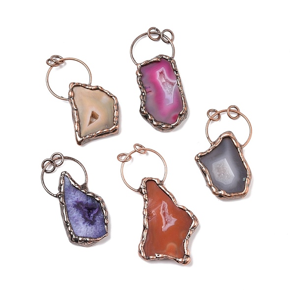 

PandaHall Natural Dyed Druzy Agate Big Pendants, with Red Copper Tone Brass Findings and Jump Rings, Cadmium Free & Lead Free, Polygon..., Multicolor