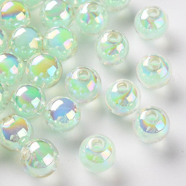 

PandaHall Transparent Acrylic Beads, Bead in Bead, AB Color, Round, Aquamarine, 9.5x9mm, Hole: 2mm, about 960pcs/500g Acrylic Round Green