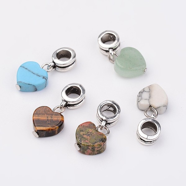 

PandaHall Mixed Gemstone European Dangle Charms, Natural & Synthetic, Heart Large Hole Pendants, with Alloy Tube Bails, Antique Silver...