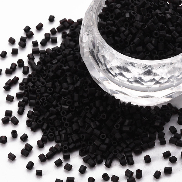 

PandaHall Glass Bugle Beads, Frosted Colours, Black, 2.5~3x2mm, Hole: 0.9mm, about 15000pcs/pound Glass Black