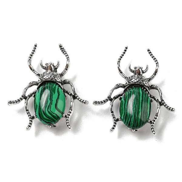 

PandaHall Dual-use Items Alloy Spider Brooch, with Synthetic Malachite, Antique Silver, 42x38x12~13mm, Hole: 4.5x4mm Malachite Spider