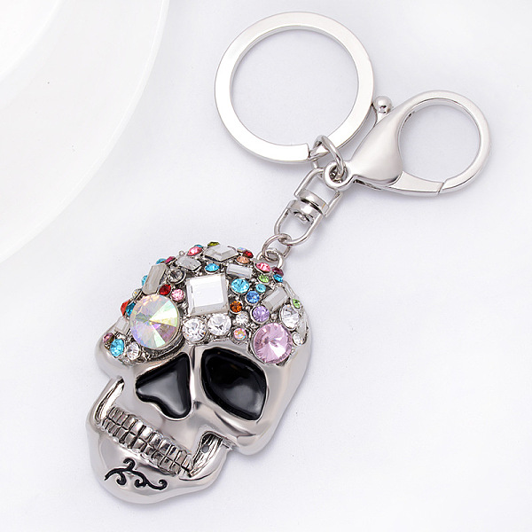 

PandaHall Alloy Enamel Pendant Keychain, with Rhinestone and Alloy Findings, Skull, Silver, 12cm, Pendant: 55x40mm Alloy Rhinestone+Enamel...