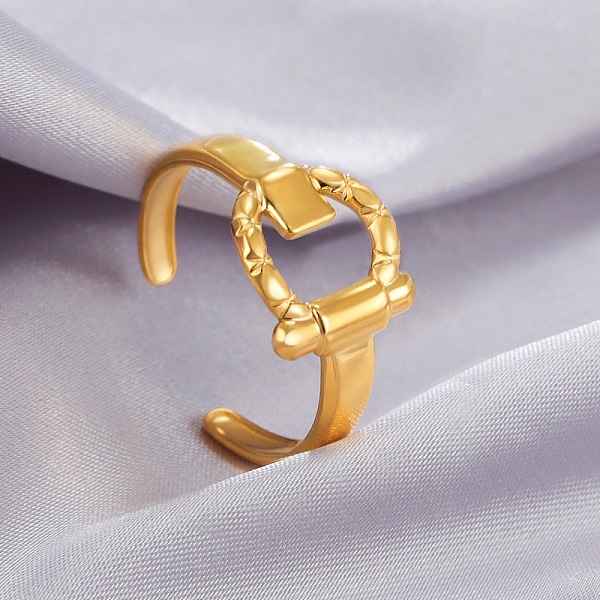 

PandaHall 304 Stainless Steel Open Cuff Rings, Buckle Shape, Golden, Inner Diameter: 18mm 304 Stainless Steel