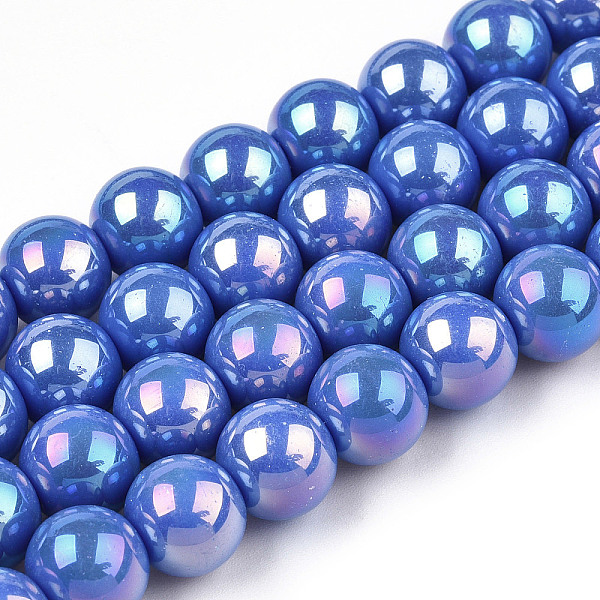 

PandaHall Electroplate Opaque Glass Beads Strands, AB Color Plated, Round, Royal Blue, 9.5~10mm, Hole: 1.5mm, about 40~42pcs/strand...