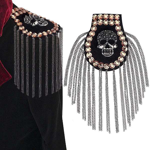 

PandaHall 2Pcs Fashionable Tassel Epaulettes, Alloy Skull Shoulder Badge, with Iron Chains, Glass Rhinestone, Cloth Findings, Gunmetal..., Yellow