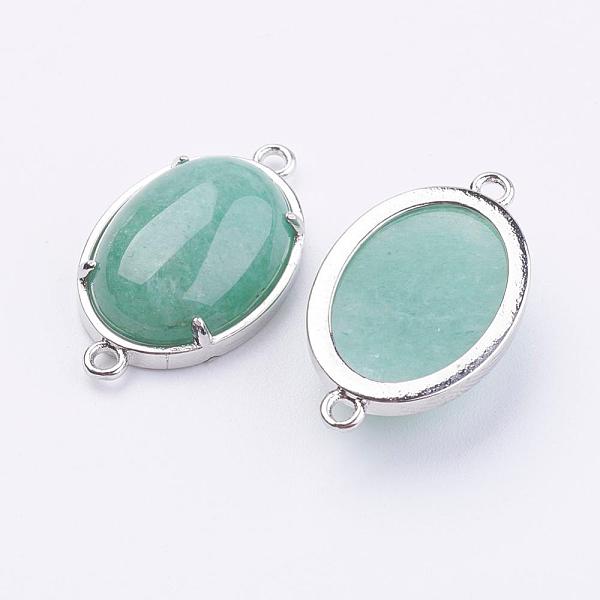 

PandaHall Brass Natural Green Aventurine Links connectors, Oval, Platinum, 15x26x5.5~7mm, Hole: 1.5~2mm Green Aventurine Oval
