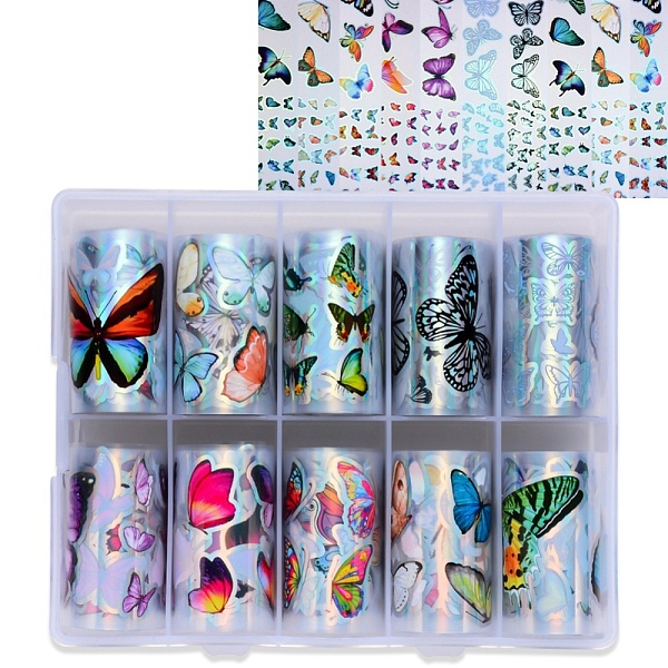 

PandaHall Nail Art Transfer Stickers, Nail Decals, DIY Nail Tips Decoration for Women, Butterfly Pattern, Mixed Color, 1000x40mm, 10styles..., Multicolor
