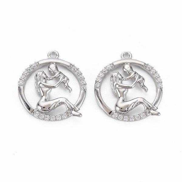 

PandaHall Brass Micro Pave Clear Cubic Zirconia Pendants, Nickel Free, Mother's Day, Flat Round with Mom & Baby, Real Platinum Plated...