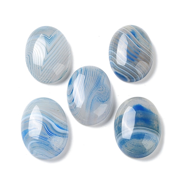 

PandaHall Natural Striped Agate/Banded Agate Cabochons, Dyed & Heated, Oval, Deep Sky Blue, 24.5~25x18x6.5~7mm Banded Agate Oval