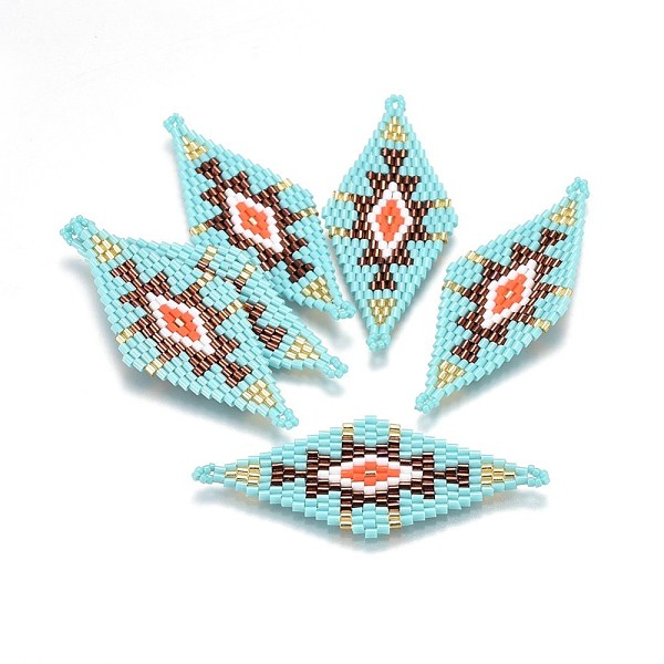 

PandaHall MIYUKI & TOHO Handmade Japanese Seed Beads Links, Loom Pattern, Rhombus, Colorful, 60~61x24.5~25x1.7mm, Hole: 1.6mm Glass Rhombus
