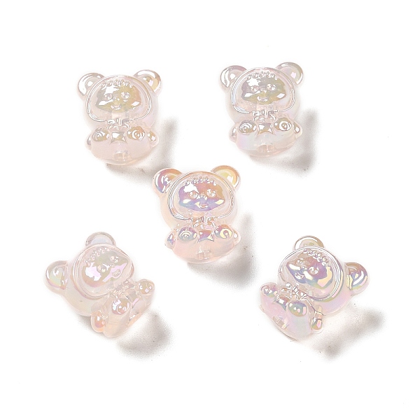 PandaHall UV Plating Rainbow Iridescent Acrylic Beads, Baby Girl with Bear Clothes, PeachPuff, 17.5x16.5x14mm, Hole: 3.5mm Acrylic Human...
