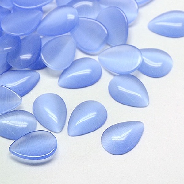 

PandaHall Cat Eye Cabochons, teardrop, Cornflower Blue, 14x10x2.5mm Glass Teardrop Blue