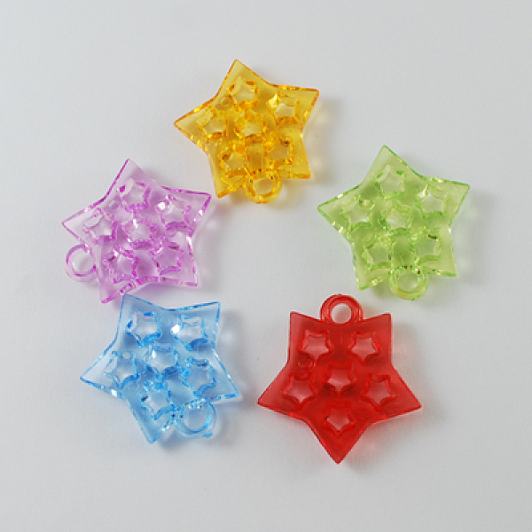 

PandaHall Transparent Acrylic Pendants, Star, Mixed Color, 30x27x6mm, Hole: 4mm, about 320pcs/500g Acrylic Star Multicolor