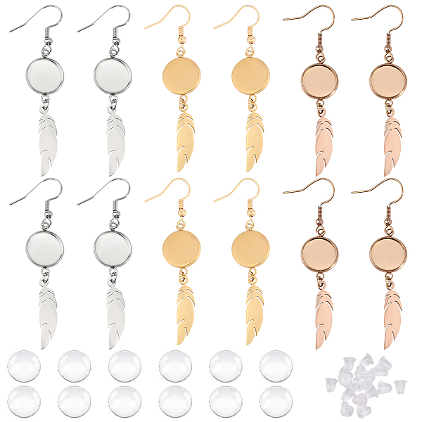 

PandaHall 6 Pairs 6 Color Blank Clear Glass Dome Dangle Earrings, 304 Stainless Steel Feather Drop Earrings for Women, Mixed Color, 64mm...
