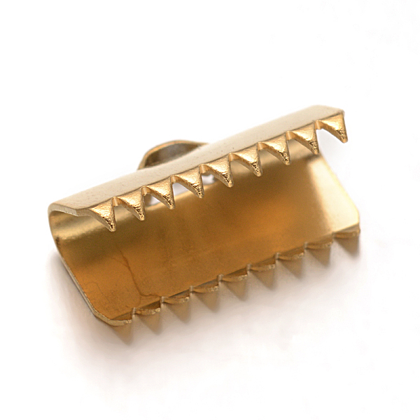 

PandaHall Ion Plating(IP) 304 Stainless Steel Ribbon Crimp Ends, Golden, 7.5x13mm, Hole: 3x1mm 304 Stainless Steel