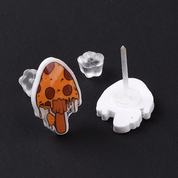 

PandaHall Acrylic Cartoon Mushroom Stud Earrings with Platic Pins for Women, Dark Orange, 14x10.5mm, Pin: 1mm Acrylic Mushroom