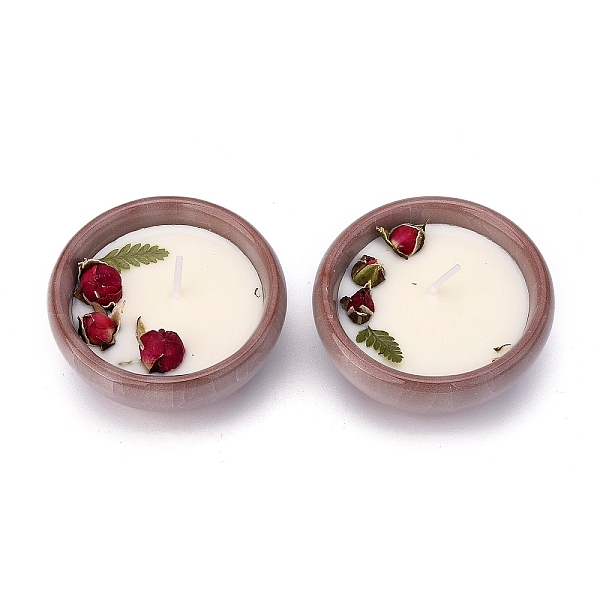 

PandaHall SaddleBrown Porcelain Candles, Bowl Shaped Smokeless Decorations, with Dryed Flowers, the Box only for Protection, No Supply Again..., Red