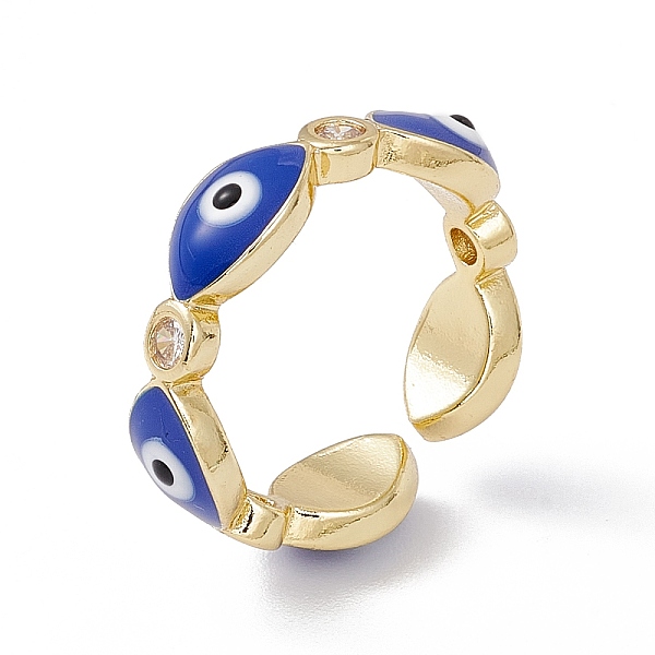 

PandaHall Enamel Evil Eye & Clear Cubic Zirconia Open Cuff Ring, Real 18K Gold Plated Brass Jewelry for Women, Lead Free & Cadmium Free..., Blue