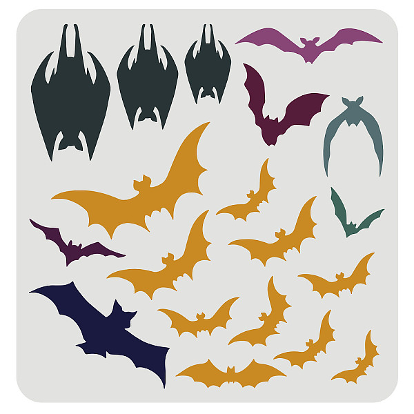 PandaHall FINGERINSPIRE Halloween Bats Stencil 30x30cm Reusable Halloween Theme Drawing Stencil Plastic Scary Bats Pattern Stencil for...
