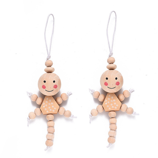 

PandaHall Natural Wood Pendant Decorations, with Waxed Cord, Doll, PeachPuff, 148~151x48~51mm Wood Doll Brown