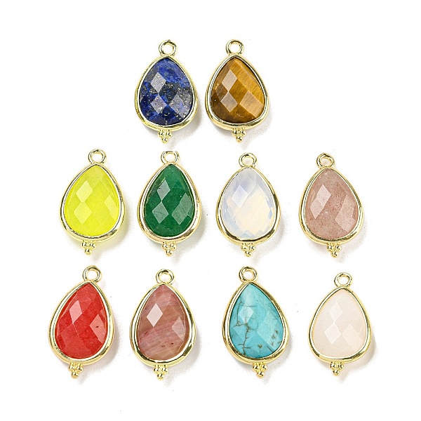 

PandaHall Natural & Synthetic Mixed Gemstone Faceted Pendants, Rack Plating Golden Plated Brass Teardrop Charms, Mixed Dyed and Undyed...