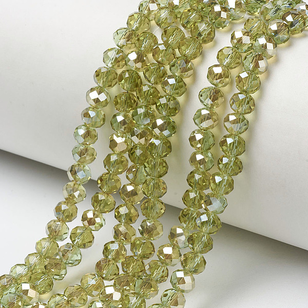 

PandaHall Electroplate Glass Beads Strands, Half Plated, Rainbow Plated, Faceted, Rondelle, Yellow Green, 4x3mm, Hole: 0.4mm, about...