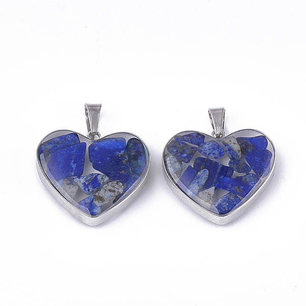 

PandaHall Natural Lapis Lazuli Pendants, with Glass and 304 Stainless Steel Findings, Heart, Stainless Steel Color, 19x21x6mm, Hole: 3x5.5mm...