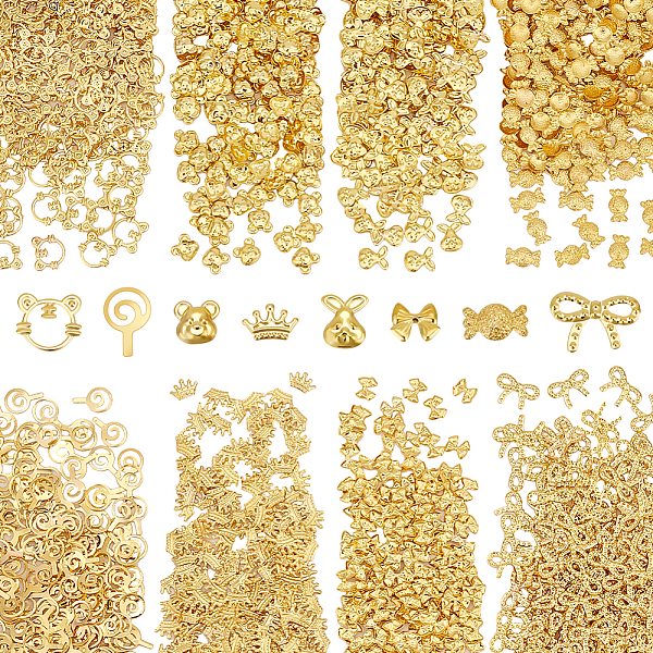 

PandaHall AHADERMAKER 8 Bags 8 Styles Iron Cabochons, Nail Art Decoration Accessories, Golden, Mixed Shapes, 4~8x4.5~9x0.5~1.2mm, 1...