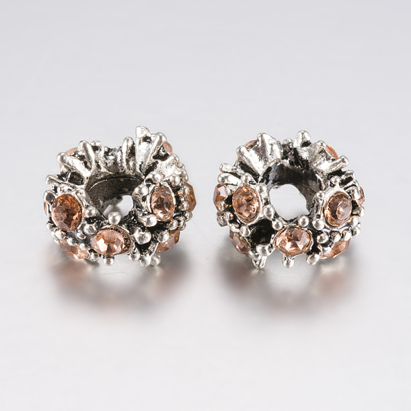 

PandaHall Tibetan Style Alloy Rhinestone European Beads, Large Hole Beads, Flower, Antique Silver, Orange, 12x8mm, Hole: 5mm...