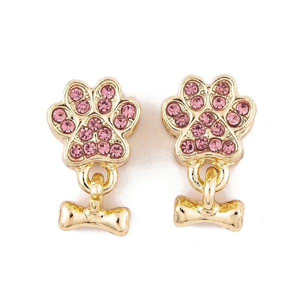 

PandaHall Rack Plating Alloy Rhinestone European Dangle Charms, Paw Print with Dog Bone Large Hole Pendants, Golden, Light Rose, 17.5mm..., Pink