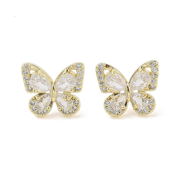 

PandaHall Butterfly Brass Micro Pave Clear Cubic Zirconia Stud Earrings with Glass for Women, Real 18K Gold Plated, 13x15mm Cubic Zirconia...