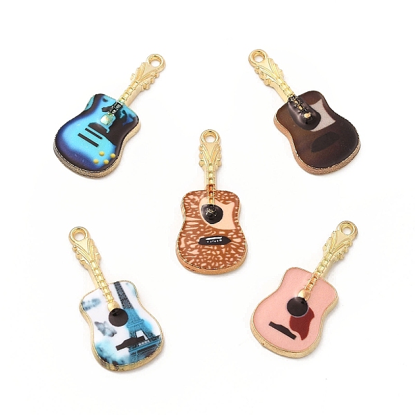 

PandaHall Rack Plating Golden Tone Alloy Pendants, with Printed Enamel, Cadmium Free & Nickel Free & Lead Free, Guitar Charm, Mixed Color..., Multicolor