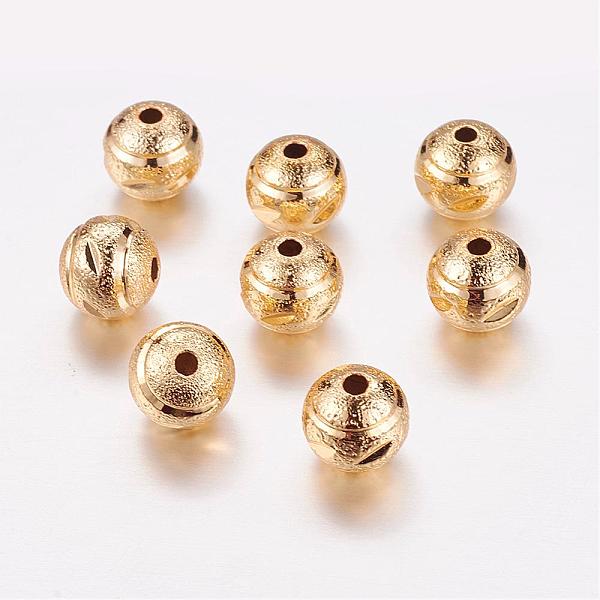 

PandaHall Real 24K Gold Plated Brass Beads, Long-Lasting Plated, Round, Rough, Fancy Cut, 8mm, Hole: 1.5mm Brass Round