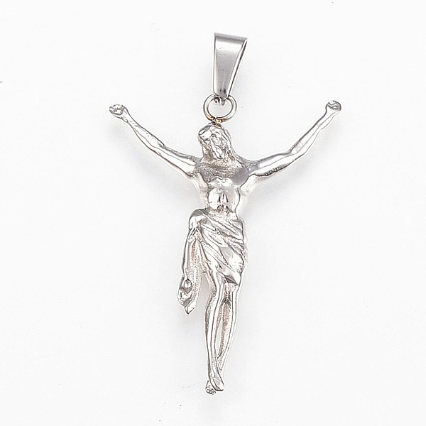 

PandaHall 304 Stainless Steel Pendants, For Easter, Jesus, Stainless Steel Color, 35x26.5x4.5mm, Hole: 7x4mm 304 Stainless Steel Human