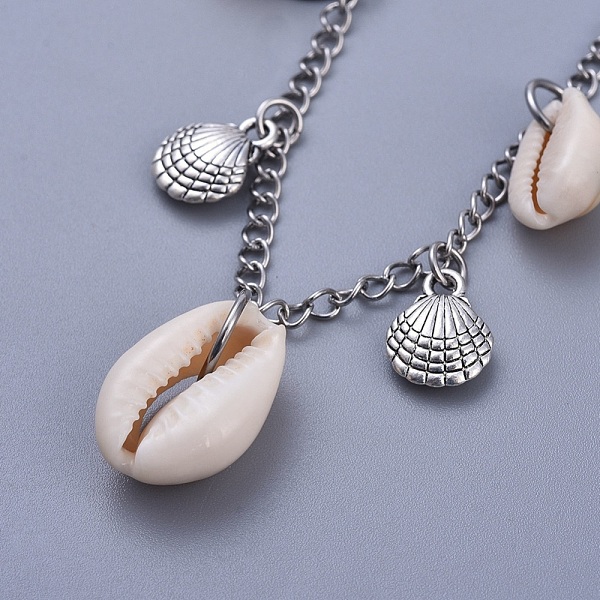 

PandaHall 316 Surgical Stainless Steel Curb Chains Anklets, with Cowrie Shell and Tibetan Style Alloy Charms, Seashell Color, 10-1/8 inch...