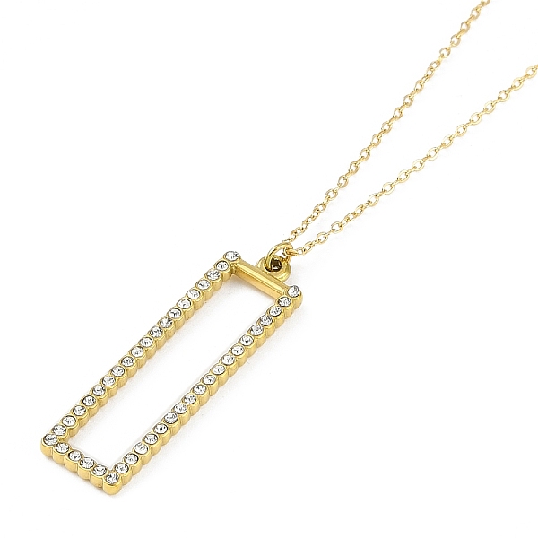 Chapado En Iones (ip) 304 Collares Con Colgante Rectangular De Rhinestone De Cristal De Acero Inoxidable Para Mujer