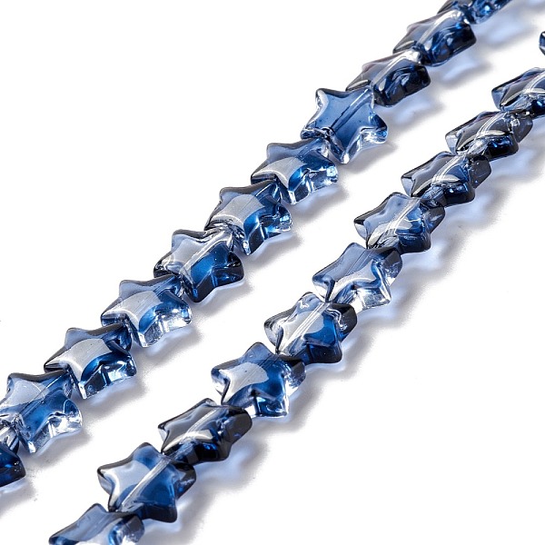 

PandaHall Transparent Glass Beads Strand, Star, Prussian Blue, 10x10x4mm, Hole: 0.8mm, about 40pcs/strand, 13.39~14.17 inch(34~36cm) Glass...