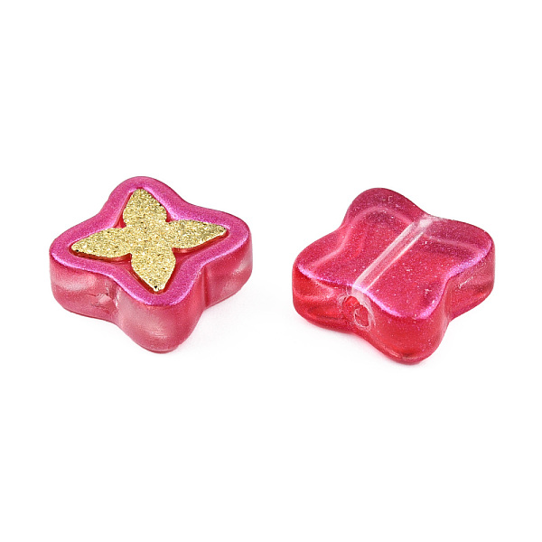 

PandaHall Transparent Spray Painted Glass Beads, with Glitter Powder and Golden Plated Brass Findings, Flower, Camellia, 11x11x4.5mm, Hole..., Pink
