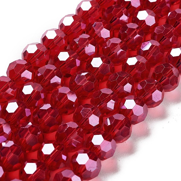 

PandaHall Electroplate Transparent Glass Beads Strands, Faceted(32 Facets), Round, Pearl Luster Plated, FireBrick, 10mm, Hole: 1.2mm, about..., Red